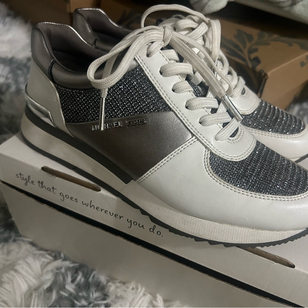 Michael Kors Women's White and Silver Sneakers